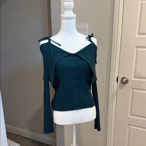 Wild Fable Dark Teal Off-Shoulder Sweater